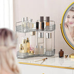 Corner Bathroom Countertop Organizer, 2 Tiers Vanity Trays for Counter, Makeup Organizers, Perfume Tray, Kitchen Spice Rack, Smoky Gray