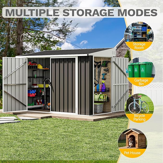DWVO 7x4 FT Outdoor Weatherproof Storage Shed, Secure Metal Bike Shed w/Lockable Entry, Garden Storage Solution for Lawn Equipment, Tools, Waste Bin, Dark Gray
