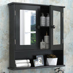 TaoHFE Black Medicine Cabinet, 2 Doors 3 Open Shelf, Wall Mounted Wooden Storage Cabinet Over Toilet