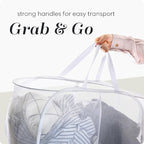 Handy Laundry Collapsible Laundry Basket, 2-Compartment Mesh Hamper – Foldable, Space-Saving, Lightweight & Durable with Handles for Dorm, Travel, Laundry Room, Apartment – White