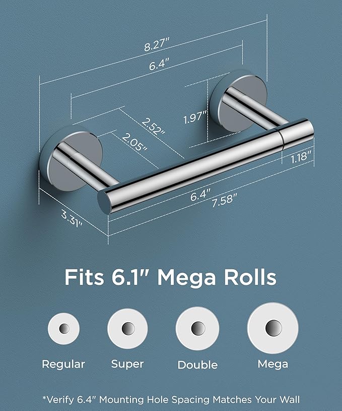 FORIOUS Toilet Paper Holder Wall Mount, Stainless Steel Rustproof Double Post Pivoting Tissue Roll Holder for Bathroom, Commercial Toilet Paper Dispenser, Chrome