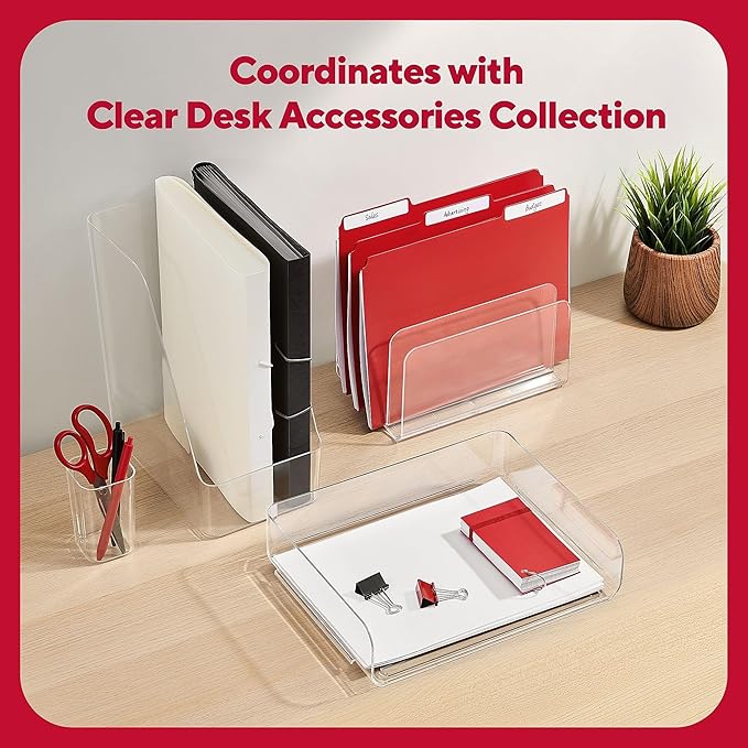 Staples Side‑Load Stackable Plastic Letter Tray, Clear – Desktop Paper Organizer for Office Files & Documents