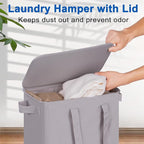 Slim Laundry Hamper with Lid and Wheels, Small Rolling Laundry Basket with Handle for Small Spaces, Tall Dirty Clothes Hampers for Dorm, Bathroom and Bedroom, 55L, Grey