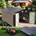 Patiowell 10x14 FT Storage Shed, Outdoor Metal Steel Garden Shed with Lockable Door and Sloping Roof, Large Outside Utility Tool Sheds for Backyard Garden Patio, Brown