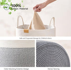 Laundry Hamper 95L,Large Laundry Basket for Clothes,Decorative Storage Basket for Blankets,Cotton Rope Woven basket for bedroom,Grey White