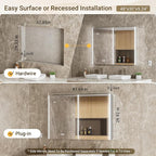 48x30 Lighted Medicine Cabinet Mirror with Lights & Smart Night Lamp -Surface or Recessed Medicine Cabinet Mirror with Outlet & Clock,Fogless Dimmable LED Storage Mirror,Built-in Sensor Light