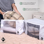 Sweater Storage for Closet – 2 Large Cotton Garment Bags, 30 Cedar Rings, & Mesh Window for Cashmere Sweaters – Wool & Cotton Sweater Organizer by Cashmere Kiwi, 15 x 11 x 9 In