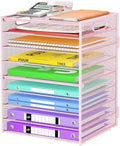 9 Tier Paper Organizer with Handle, Pink Large Capacity Desk Organizer Mesh File Folder Letter Paper Tray Desktop Document Sorter for Classroom, School, and Office Accessories Organization
