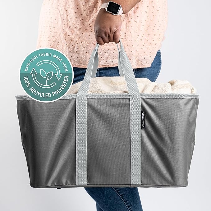 CleverMade Collapsible Laundry Tote 2-Pack (50L) – Foldable Carry-All Storage Bin for Laundry, Car Trunk, RV, Dorm & Home Organization - Charcoal