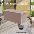 Outdoor Storage Box Waterproof, 90 Gallon Pro Lockable Resin Deck Box Large, Patio Storage Bin for Pool Accessories Cushion Furniture, Garden Tools, UV-Resistant Outside Delivery Brown