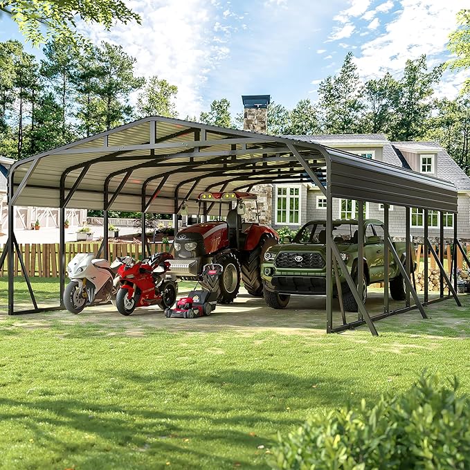 20’X30’ Heavy Duty Carport Canopy for 2 Car, Metal Car Port Garage with Galvanized Steel Roof and Reinforced Stable Triangle Frame Base, Large Car Tent Shelter for Car, Pickup, Tractor, Boat