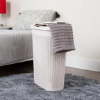Mind Reader Slim Laundry Hamper with Lid, 40L Clothes Basket, Premium Wicker Design, Plastic, Ivory