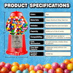 Vintage Gumball Machine - 11-Inch Retro-Style, Coin-Operated Cast Metal Vending Machine with Glass Globe and Free Spin by Great Northern Popcorn (Red)