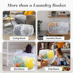 Handy Laundry Collapsible Laundry Basket, 2-Compartment Mesh Hamper – Foldable, Space-Saving, Lightweight & Durable with Handles for Dorm, Travel, Laundry Room, Apartment – White
