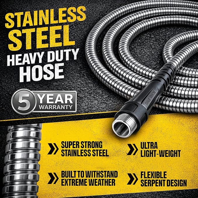 Bionic Steel 150 FT Long Garden Hose with Nozzle, 304 Stainless Steel Metal Water Hose 150ft, Flexible Hose, Kink Free, Lightweight & Durable, Crush Resistant Fitting, Easy to Coil, 500PSI- 2026 Model