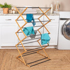 Household Essentials Bamboo Adjustable Folding Clothes Drying Rack, Upscale Laundry Rack with 16 Coated Metal Dowels, Black