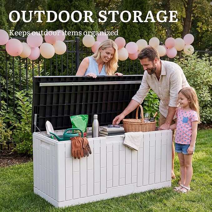 YITAHOME 120 Gallon Outdoor Storage Deck Box, Large Resin Patio Storage for Outdoor Pillows, Garden Tools, Waterproof, Lockable (Black&White)