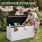 YITAHOME 120 Gallon Large Deck Box, Resin Outdoor Storage Box w/Lockable Black Lid for Outdoor Pillows, Garden Tools and Pool Supplies, Waterproof, Lockable, Grayish-White