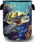 Sea Turtle Laundry Basket Oxford Cloth Colorful Ocean Animal Turtles Laundry Hamper With Handle Foldable Portable Clothes Storage Basket Laundry Bag 18.9"x16.5" For Laundry Room/Bedroom/Bathrooms