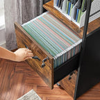 VASAGLE File Cabinet for Home Office, 2-Drawer Filing Cabinet with Lock, Open Shelf, Printer Stand, for A4 and Letter Sized Files, Adjustable Feet, Industrial, Rustic Brown and Ink Black UOFC045B01