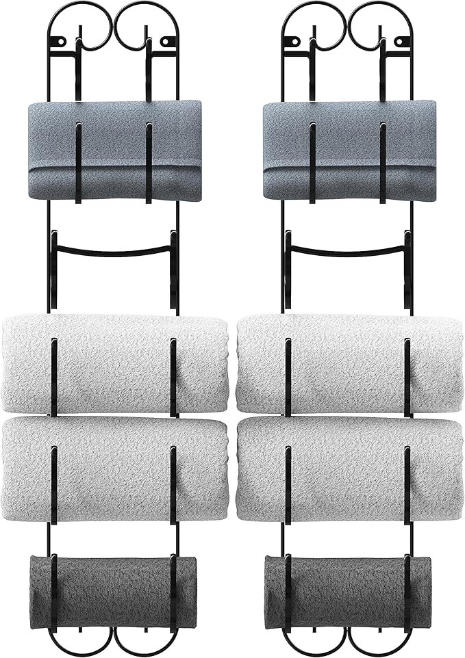 Deco Brothers 6-Tier Towel Rack, Wall Mounted Towel Holder, 2 Pack, Bronze