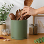 D'vine Dev 360° Rotating Utensil Holder – 7.2" Kitchen Utensil Crock for Countertop, Modern Cooking Tool Organizer for Kitchen Storage & Décor, Olive, 72-X-C-2