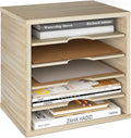 Ballucci Wood File Organizer Paper Sorter, 5 Tier Adjustable Shelves Office Desk Organizer 13 5/8" x 9 1/4" x 12", Brushed Wood