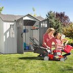 Lifetime 10×8 Ft. Outdoor Storage Shed, Dual‑Wall HDPE with Steel‑Reinforced Structure, Side‑Entry Doors with Windows, Skylight, Screened Vents, Adjustable Shelves, Slip‑Resistant Floor, UV‑Protected