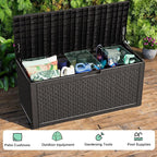 EasyUp 121 Gallon Outdoor Storage Box Waterproof, UV Resistant Resin Deck Box with Hydraulic Rod, Reinforced Stability for Patio, Garden, Quad Leaf Black