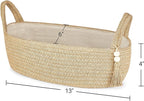 Mkono Small Storage Basket for Toilet Tank Top Boho Bathroom Decor Woven Rope Toilet Paper Tray Organizer for Shelf Bedroom Living Room, Jute, 1 Pack, 13" L x 6" W