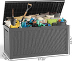 ROJIK Outdoor Storage Housing Deck Box - Waterproof Patio Furniture, Garden Tools, Cushions, Pool Accessories Storage Bench with Lockable Lid and Side Handles (Black, 315 Gal)