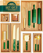 Grow Forward Bamboo Drawer Organizer Boxes - Set of 7 Wooden Drawer Organizers for Kitchen, Bathroom, Office, Desk, Vanity, Makeup - Non-Slip Junk Drawer Organizer Trays for Storage and Organization