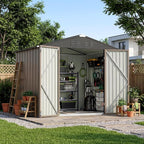 Devoko 8 x 6 FT Metal Storage Shed with Floor Frame Waterproof Garden Tool Shed with Lockable Door, Outdoor Shed Storage House for Backyard Patio Lawn, Brown