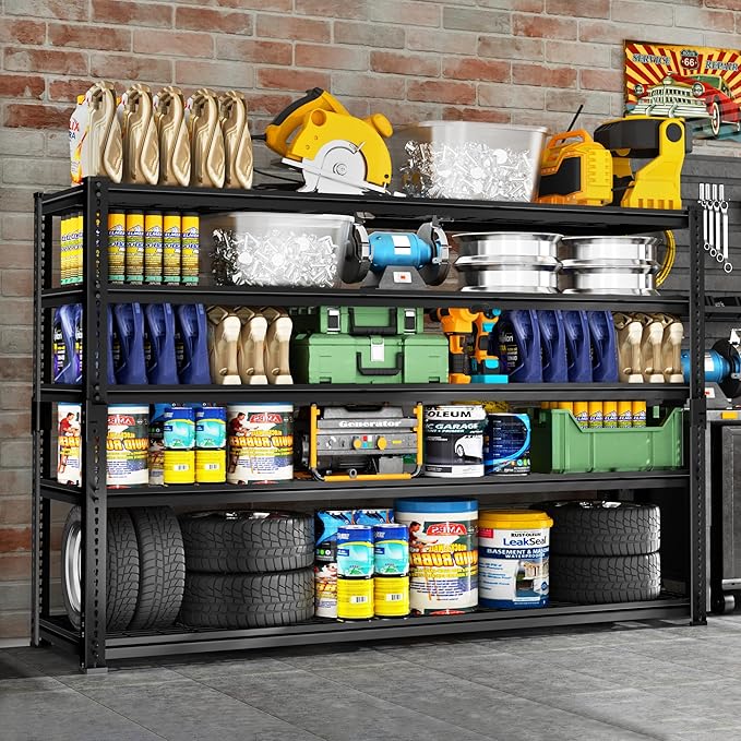 ROOMTEC Garage Shelving, 3300 LBS Capacity Storage Shelves Heavy Duty, 5 Tier Adjustable Metal Organizer Wire Rack, 60"L x 24"W x 78"H Utility Shelf Unit for Kitchen Pantry (1, 60" L x 24" W x 78" H)