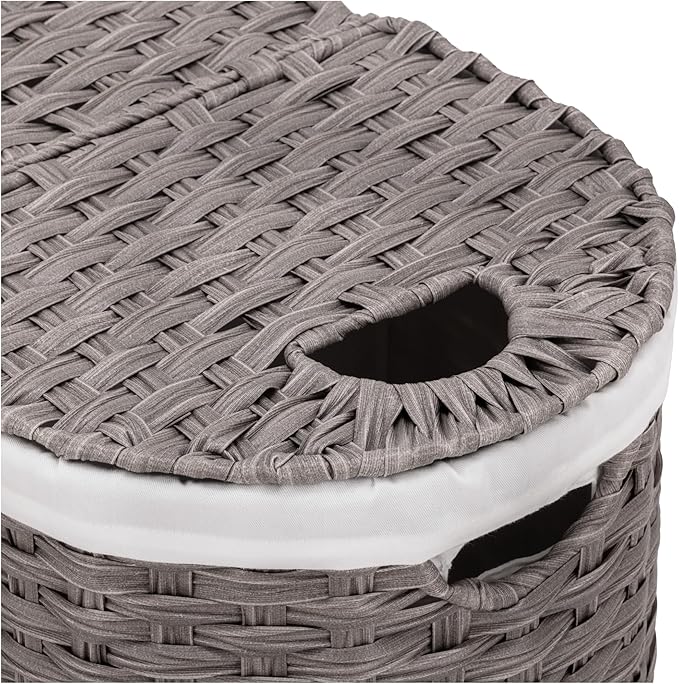 Seville Classics Premium Handwoven Portable Laundry Bin Basket with Carrying Handles, Household Storage for Clothes, Linens, Sheets, Gray, Oval Hamper
