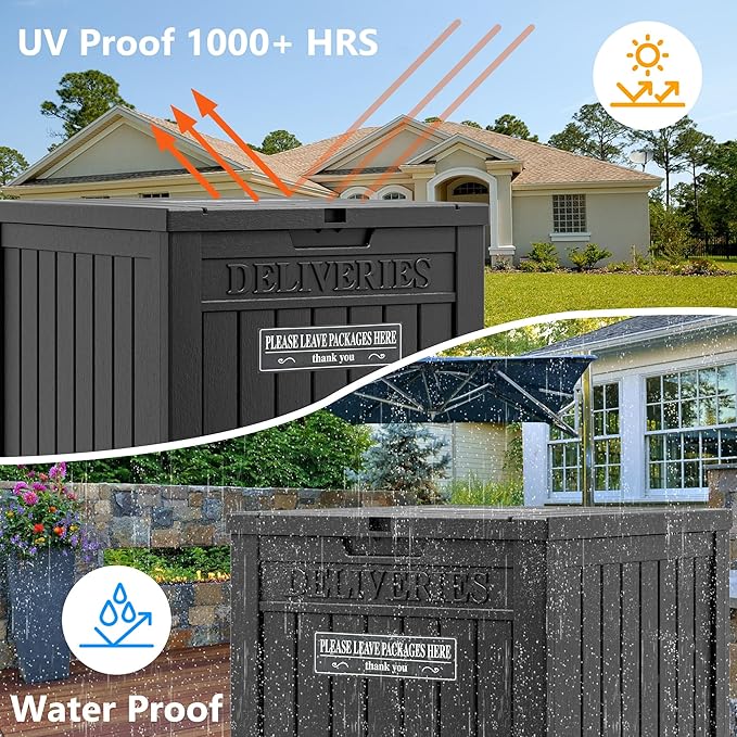 Package Delivery Box for Outside, 48 Gallon Storage with Lockable Secure, Large Double Wall Resin Outdoor Package Delivery Waterproof Deck