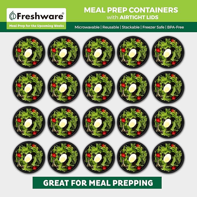 Freshware Meal Prep Containers with lids [150 Pack] Food Storage Containers, Bento Box, BPA-Free, Stackable, Microwave, Dishwasher, Freezer Safe, 32 Oz, Black