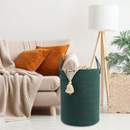 Woven Cotton Rope Laundry basket-15”X20” Laundry Hamper-Rope Storage Basket for Dirty Clothes, Toys and Blankets Perfect for Bathroom, Baby nursery and Living Room Storage (dark green)