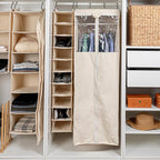 Household Essentials Hanging Shoe Organizer, 10 Wide Cubbies with Cedarline Pockets, Heavy-Duty Cotton Canvas, Removable and Industrial Hooks, Natural
