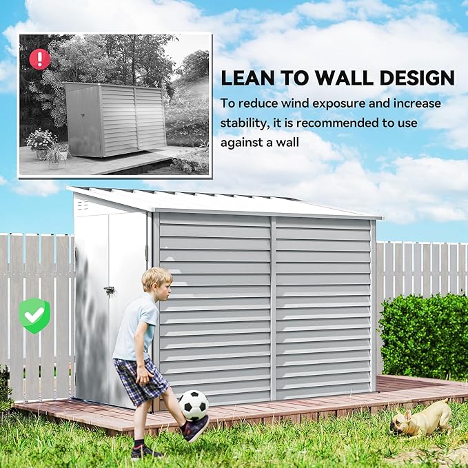 Outsunny 4.6' x 9' Steel Outdoor Storage Shed, Waterproof Lean to Shed, Metal Garden Tool House with Foundation Kit, Lockable Doors, Gloves and 2 Air Vents for Backyard, Patio, Lawn, White