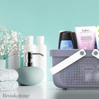 Brookstone Modern Large Portable Shower Caddy with Soft Silicone Carrying Handle, Bathroom Organizer Basket, Plastic Bath Tote and Shower Organizer, Quick Dry Drainage Holes, BPA Free, Grey