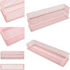 Annova Mesh Stackable Drawer Cabinet and Shelf Organizer Bins Storage Basket School Office Supply Holder Tray- Set of 2 (Light Pink, 3x12x2 Inch)