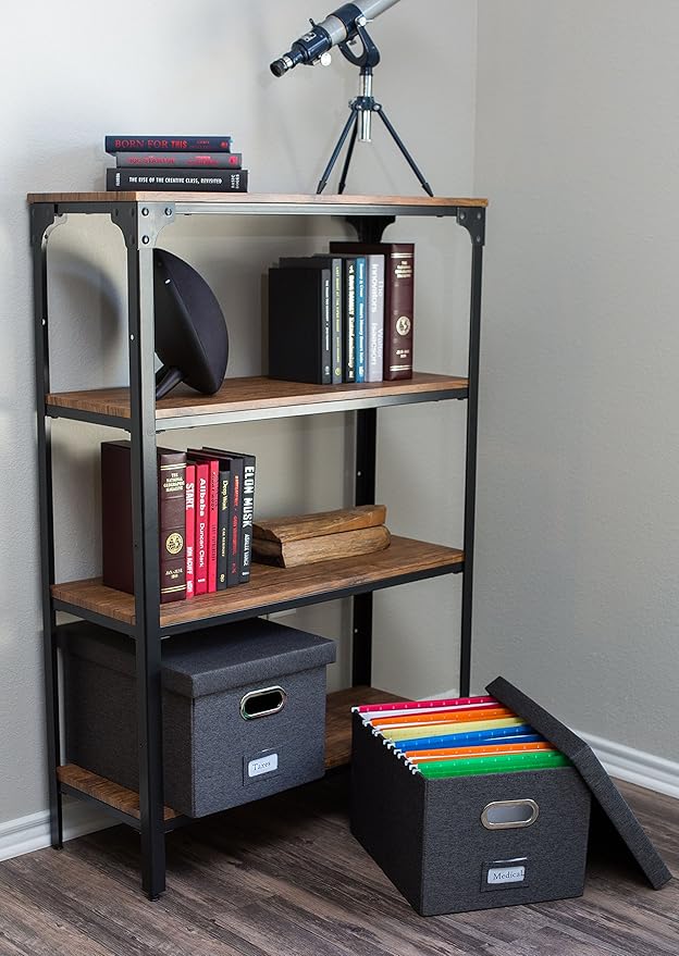 Internet's Best Collapsible File Storage Organizer with Lid - Decorative Linen Filing & Storage Office Box – Hanging Letter/Legal Folder – Home Office Bins Cabinet – Charcoal Container - 2 Pack