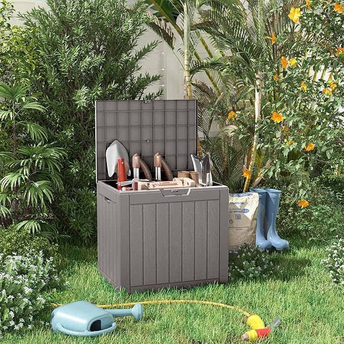 30 Gallon Resin Deck Box Outdoor Storage Box for Patio Furniture,Outdoor Cushions,Garden Tools and Pool Supplies,Waterproof,Lockable(Grey,30Gallon)