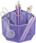 Annova Mesh Desk Organizer Rotate with 5 Compartments Spinning Tidy Candy/Pen Holder Office, Art Supply, Storage, Classroom, Home (Purple)