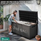 YITAHOME 260 Gallon Outdoor Storage Box, Large Water Resistant Resin Deck Box, Indoor Outdoor Lockable Storage Container for Patio, Garden, Cushions, Tools, Equipment(Black)