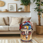 Boho Longhorn Cattle Skull Laundry Basket Oxford Cloth Tribal Laundry Hamper With Handle Foldable Portable Clothes Storage Basket Funny Laundry Bag 18.9"x16.5" For Laundry Room/Bedroom/Bathrooms