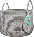 Modern Granny Small Cotton Rope Laundry Basket 16x10 Inch Dual Secure Woven Handle for Living Room Closet Clothes Blanket Organization