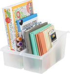 IRIS USA Plastic Book Bin Magazine Holder, 8-Pack, Vertical Standing Connecting Container Box for Office Dorm Study Homework Binder Notebook File Craft Stationery Supplies Organizer Caddy, Clear