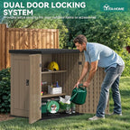 YITAHOME Outdoor Storage Cabinet with 2 Shelves, Waterproof Resin Horizontal Tool Shed, Lockable 15 cu. ft. Storage Shed for Patio, Garden, Yard, Brown